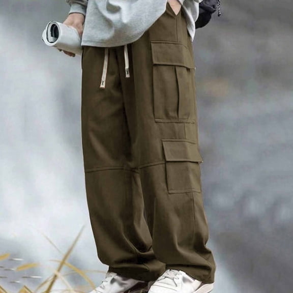 Kalauyu Men's Cargo Drawstring Multi-Pocket Casual Pants - Comfortable & Durable Cargo Pants in Multiple Pockets