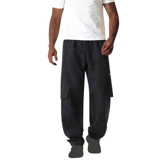 Kalauyu Men's Cargo Pants Wide Casual Elastic Waist Drawstring Loose Outdoor Hiking Streetwear Pants