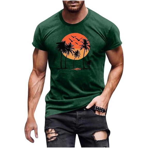 Kalauyu Men's Casual Letter Graphic Print Palm Tree Tee Tops Summer Short Sleeve Round Neck T-Shirt