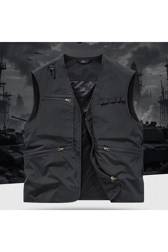 Men's Casual Lightweight Outdoor Fishing Work Safari Travel Photo Cargo Vest Jacket Multi Pockets