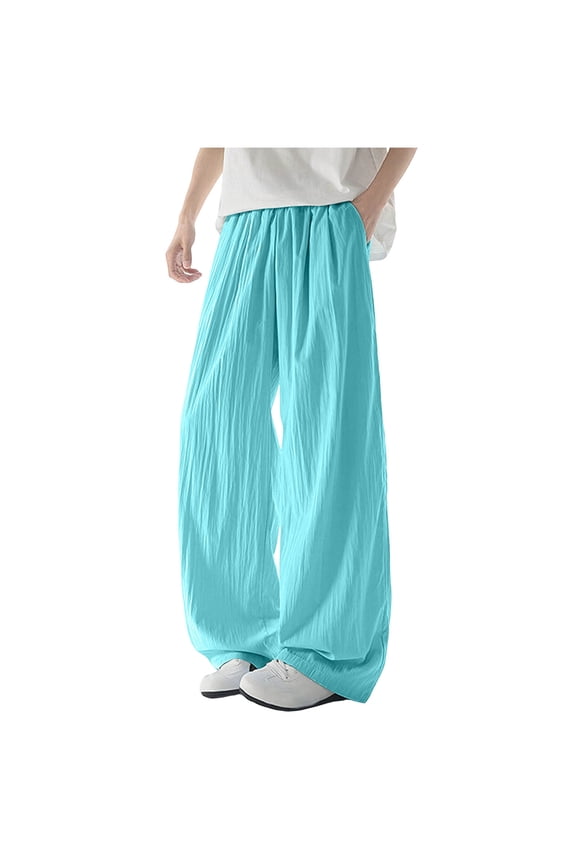 Men's Casual Linen Loose Pants with Elastic Waist Wide Leg Relax Fit Baggy Trouser