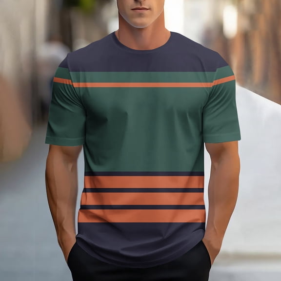 Kalauyu Men's Color Block Short Sleeve Crewneck T Shirts Casual Summer Striped Tee Shirt Streetwear Trendy Tops
