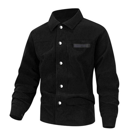 Kalauyu Men's Corduroy Shacket with Pockets Button Down Work Jackets Casual Long Sleeve Jacket
