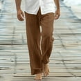 thumbnail image 1 of Kalauyu Men's Cotton Linen Pants Elastic Waist Drawstring Casual Trouser Lightweight Straight-Legs Loose Beach Yoga Pants, 1 of 6