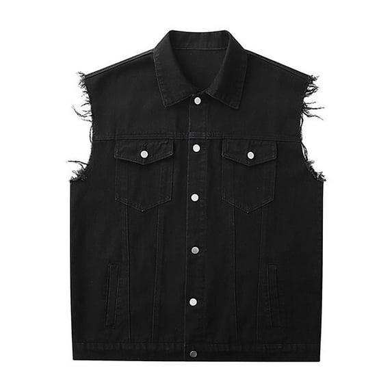 Kalauyu Men's Denim Vest,Sleeveless Jacket Slim Fit Vintage Casual Ripped Summer Jean Vest for Men