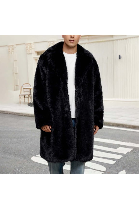 Men's Faux Fur Coat Winter Long Faux Coat Fluffy Thick Trench Coat for Men