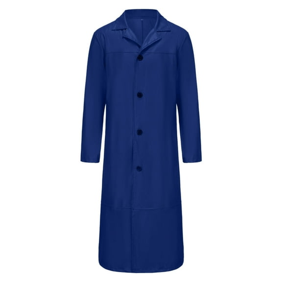 Kalauyu Men's Faux Leather Overcoat Fashion Casual Solid Color Leather Buttons Long Sleeve Hoodless Casual Long Outwear Trench Coat