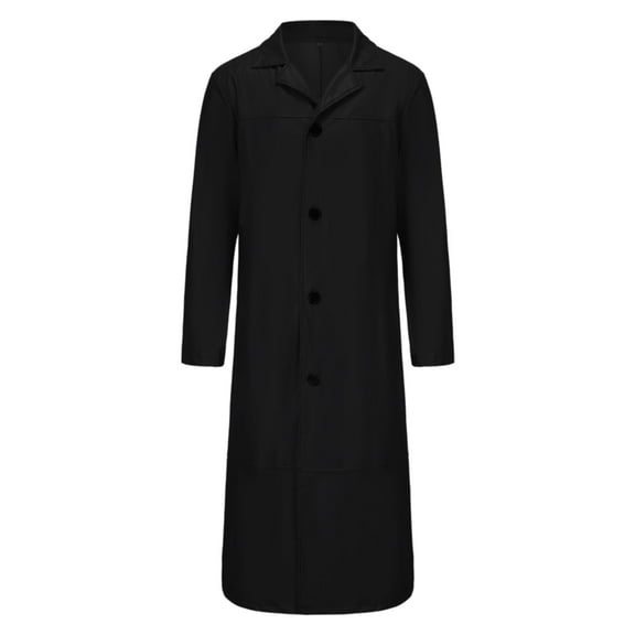 Kalauyu Men's Faux Leather Overcoat Fashion Casual Solid Color Leather Buttons Long Sleeve Hoodless Casual Long Outwear Trench Coat