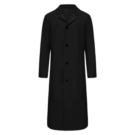 Kalauyu Men's Faux Leather Overcoat Fashion Casual Solid Color Leather Buttons Long Sleeve Hoodless Casual Long Outwear Trench Coat