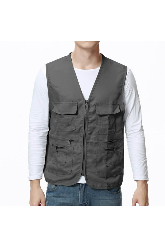 Men's Fishing Vest Utility Safari Travel Vest with Pockets Outdoor Work Photo Cargo Fly Summer Vest