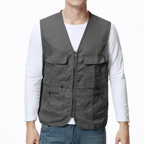Kalauyu Men's Fishing Vest Utility Safari Travel Vest with Pockets Outdoor Work Photo Cargo Fly Summer Vest