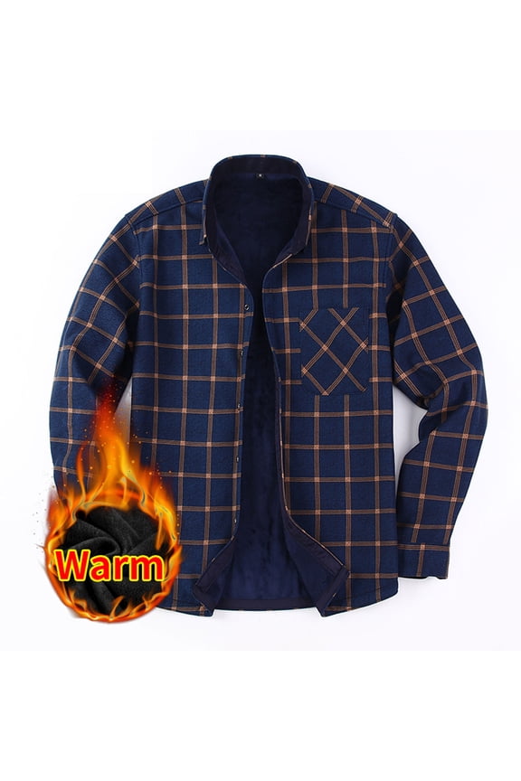 Men's Flannel Shirt Jacket Cotton Quilted Lined Button Down Plaid Shirt Jacket Winter Warm Shackets