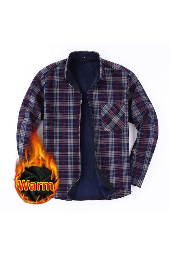 Men's Flannel Shirt Jacket Cotton Quilted Lined Button Down Plaid Shirt Jacket Winter Warm Shackets