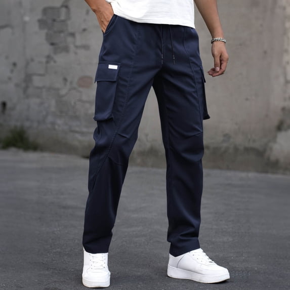Kalauyu Men's Full Elastic Waist Casual Cargo Pants Relaxed Fit Lightweight Pull On Workwear Pant