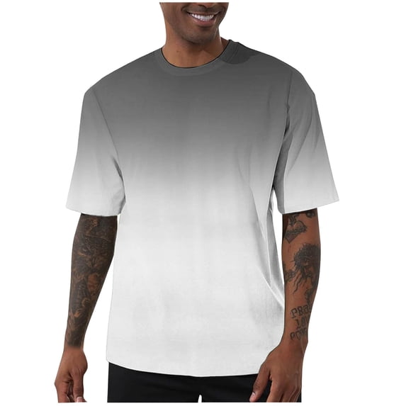 Kalauyu Men's Gradient T Shirt Short Sleeve Round Neck Omber Tee Summer Tops