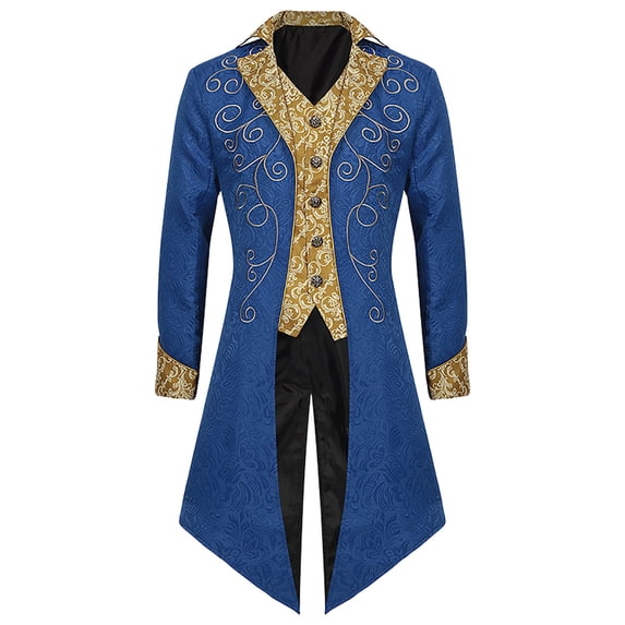 Kalauyu Men's Halloween Mid Long Costume Coat Long Sleeve Turn Down Collar Jacket Halloween Cosplay Wedding Renaissance Party Tailcoat