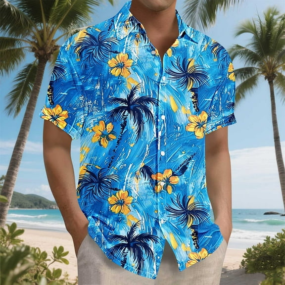 Kalauyu Men's Hawaiian Shirt Short Sleeve Tropical Button Down Shirts Floral Leaf Summer Beach Tops Holiday Wear