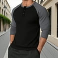 thumbnail image 1 of Kalauyu Men's Henley Shirt Fall Crewneck Color Block Slim Fit Long Sleeve T Shirts Button Up Tees, 1 of 3