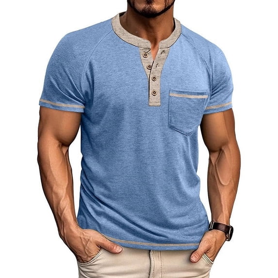Kalauyu Men's Henley Shirt Lightweight Short Sleeve T-Shirt Casual Stylish Button Raglan Tee Tops