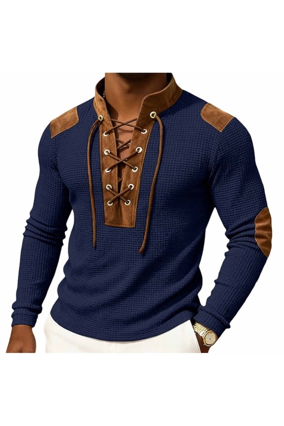 Men's Henley Shirts Long Sleeve Basic Pullover T-Shirt Stand Collar Pullover Sweatshirts