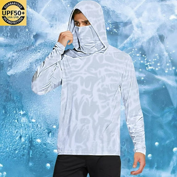 Kalauyu Men's Hooded Sun Shirts with Mask Fishing Shirts for Men Long Sleeve UPF 50 Rash Guards Hoodies Hiking Shirts, Lightweight & Cooling