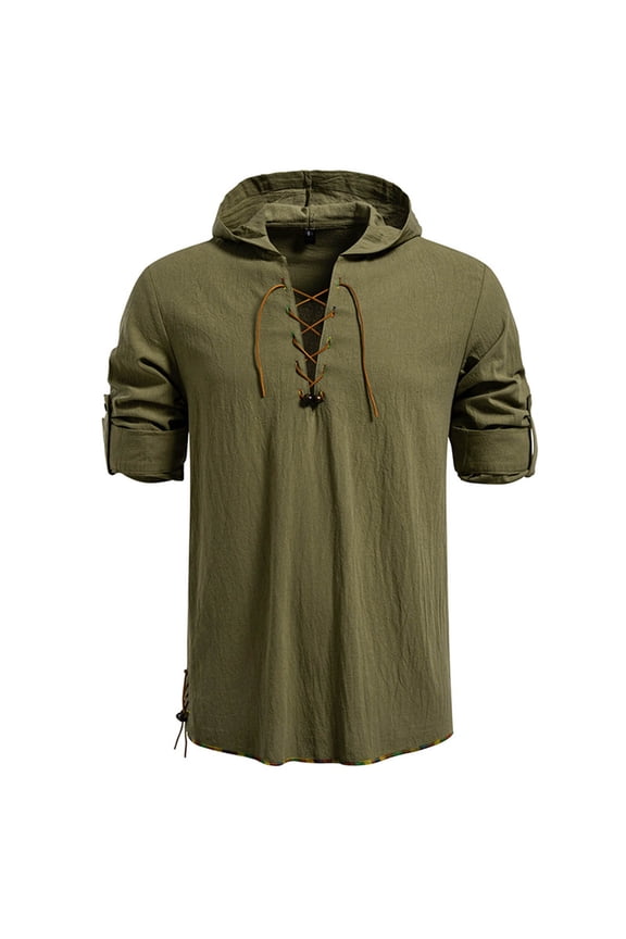 Men's Hoodie Shirt Medieval Renaissance Steampunk Retro Long Sleeve Lace up T Shirt Viking Gothic Tops