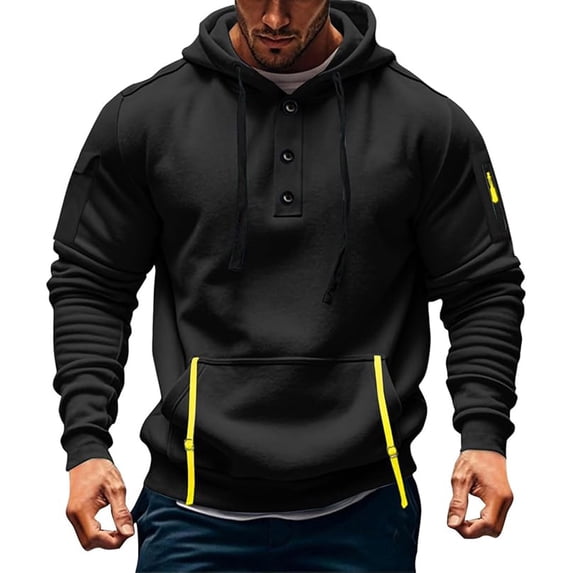 Kalauyu Men's Hoodies Casual Pullover Hooded Sweatshirt Long Sleeve Cargo Hooded Quarter Button Tops with Pocket