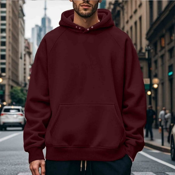 Kalauyu Men's Hoodies Pullover Soft Hooded Sweatshirts Long Sleeve Casual Hoodies with Snap Buttons Pocket
