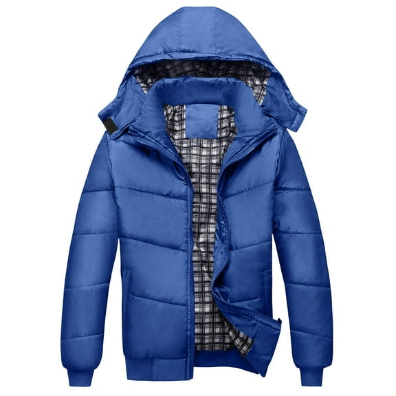Kalauyu Men's Jacket Winter Warm Overcoat Padded Hooded Down Coat Thicken Puffer Jacket Water-Resistant Outerwear