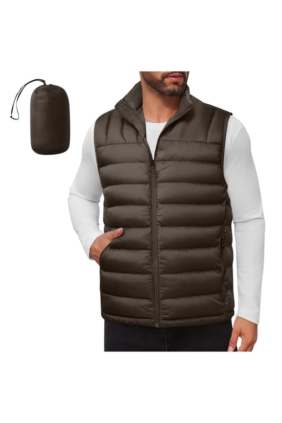 Men's Lightweight Packable Puffer Vest Outerwear Insulated Winter Sleeveless Jacket for Hiking Running Travel