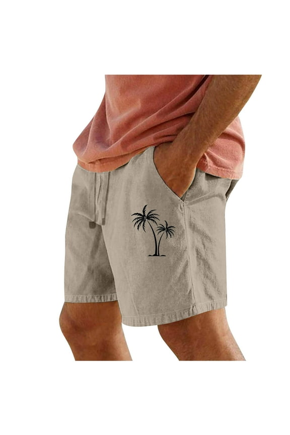 Men's Linen Shorts Casual Cotton Elastic Waist Drawstring Summer Beach Vacation Shorts with Pockets