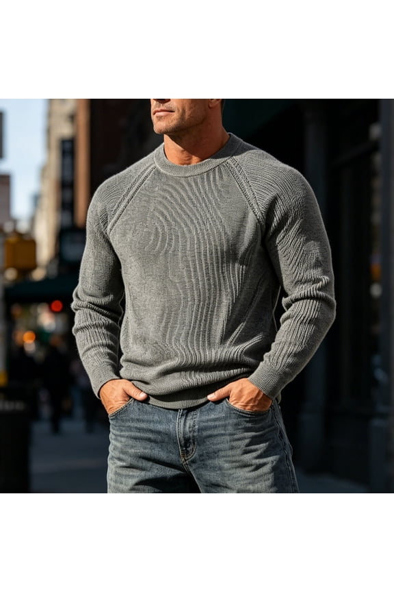 Men's Long Sleeve Round Neck All Over Wave Cable Knit Sweater Solid Color Casual Fall Winter Daily Loose Pullover Tops