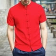 thumbnail image 1 of Kalauyu Men's Mandarin Collar Shirts Short Sleeve Button Down Shirt Summer Casual Loose Breathable Lightweight Solid Color Shirts, 1 of 5