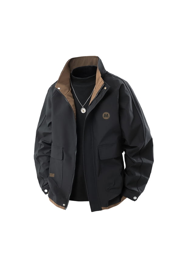 Men's Military Lightweight Jacket Cargo Windbreaker Zip Front Stand Collar Jackets with Pockets
