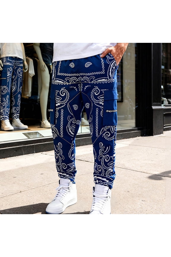Men's Paisley Pants Cargo Jogger Hip Hop Workout Punk Pants Bandana Techwear Streetwear Sweatpants