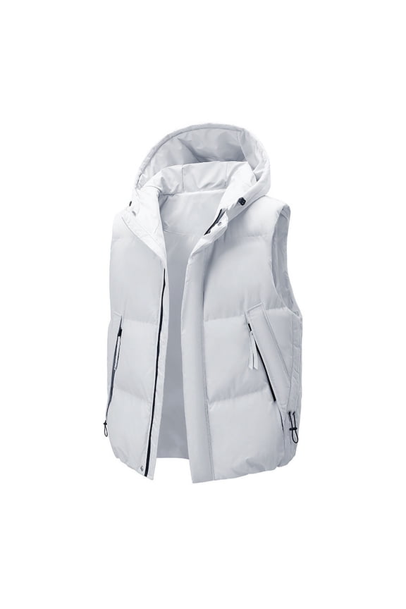Men's Puffer Hoodie Vest Winter Zipper Outerwear Vests Warm Wind-Resistant Sleeveless Puffy Jackets