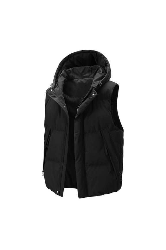 Men's Puffer Hoodie Vest Winter Zipper Outerwear Vests Warm Wind-Resistant Sleeveless Puffy Jackets