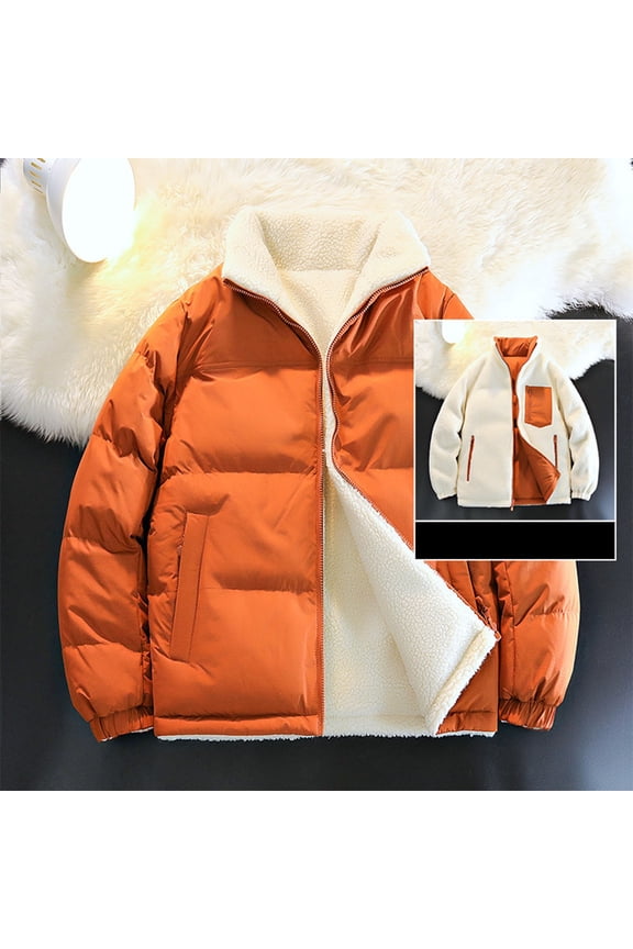 Men's Puffer Jacket Thickened Winter Coat Warm Stand Collar Zip Up Jacket Ski Bubble Coat, Double-sided Wear