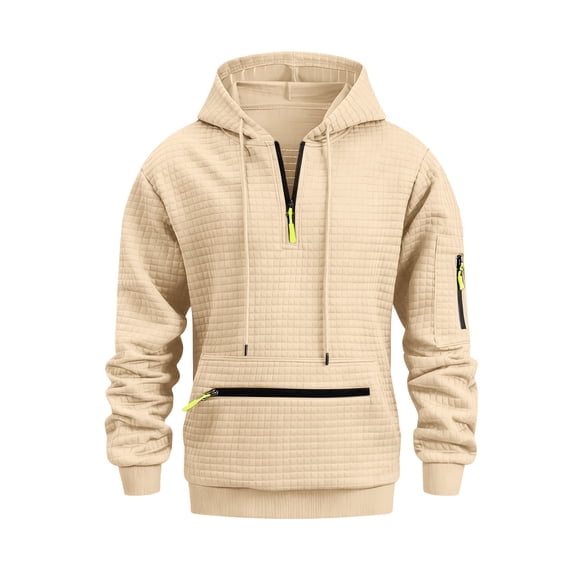 Kalauyu Men's Pullover Hoodies Sports Soft Half Zipper Waffle Hooded Sweatshirts with Kangaroo Pocket