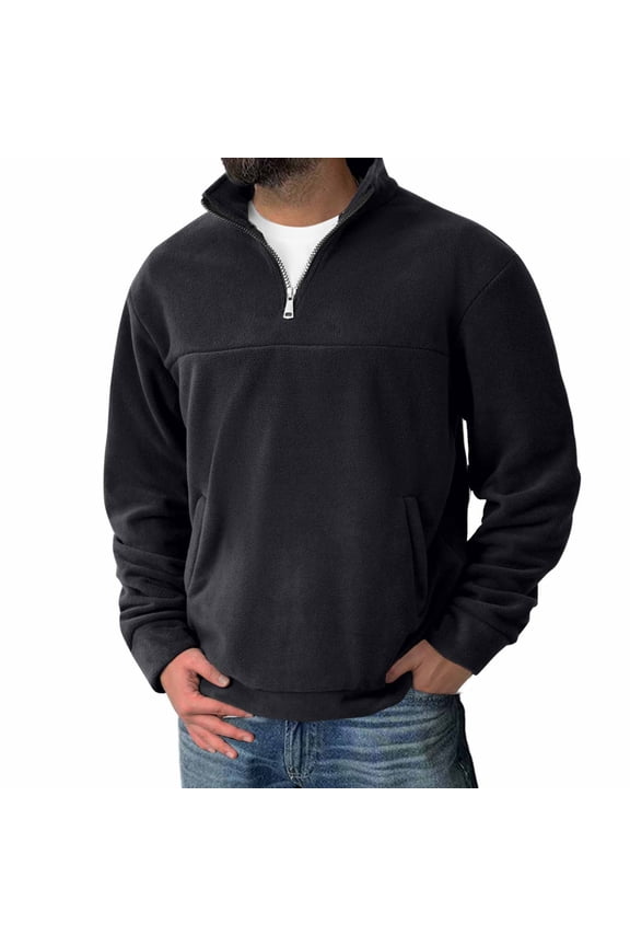 Men's Quarter Zip Pullover Mock Neck Polar Fleece Sweatshirt Thermal Winter Sweater with Pocket