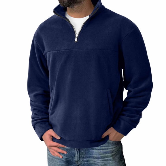 Kalauyu Men's Quarter Zip Pullover Mock Neck Polar Fleece Sweatshirt Thermal Winter Sweater with Pocket