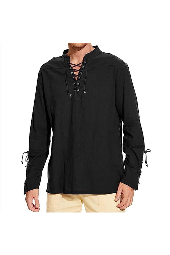 Men's Renaissance Shirt Pirate Medieval Viking top Linen Long Sleeved Halloween Costume