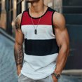 thumbnail image 1 of Kalauyu Men's Round Neck Vintage Striped Pinted Tank Tee,Retro Color Block Sleeveless Shirt for Casual Street Top, 1 of 3