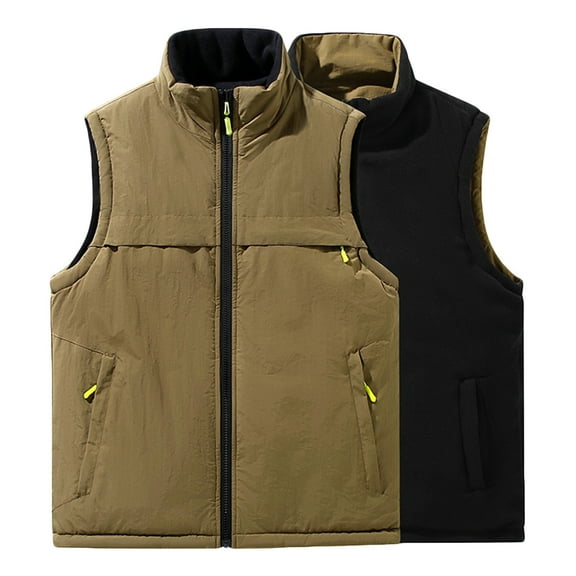 Kalauyu Men's Sherpa-Lined Vest, Mens Loose Fit Winter Insulated Workwear Mock-Neck Vest