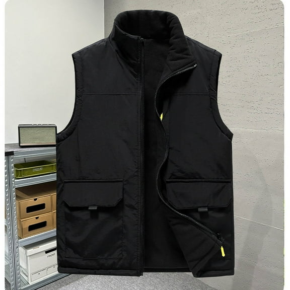 Kalauyu Men's Sherpa-Lined Vest, Mens Loose Fit Winter Insulated Workwear Mock-Neck Vest