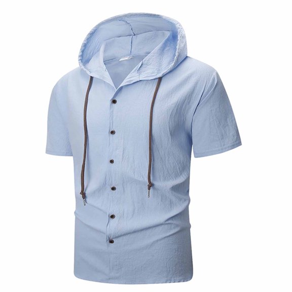 Kalauyu Men's Short Sleeve Hoodie Summer Linen Hooded T Shirts Lightweight Sweatshirt Hoodies Pullover