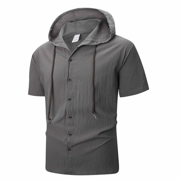 Kalauyu Men's Short Sleeve Hoodie Summer Linen Hooded T Shirts Lightweight Sweatshirt Hoodies Pullover