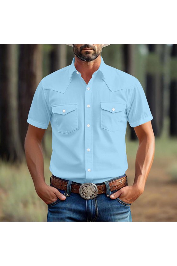 Men's Standard-Fit Short-Sleeve Two-Pocket Utility Shirt Button Down Work T Shirts for Summer