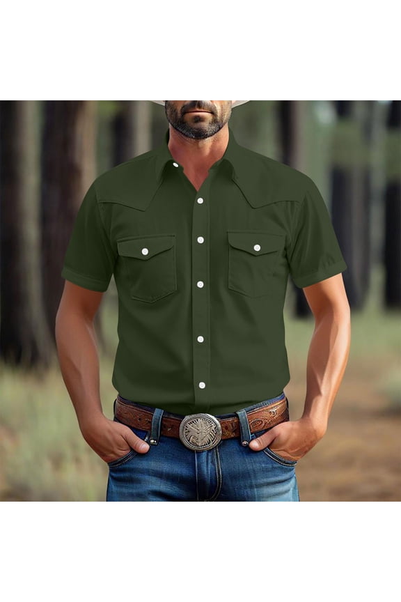 Men's Standard-Fit Short-Sleeve Two-Pocket Utility Shirt Button Down Work T Shirts for Summer