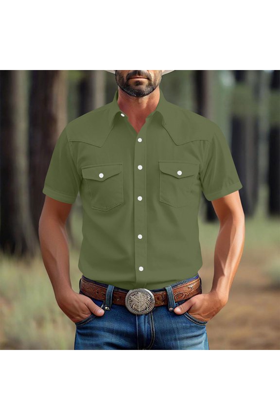 Men's Standard-Fit Short-Sleeve Two-Pocket Utility Shirt Button Down Work T Shirts for Summer